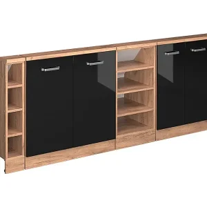 Günstig Küchenschrank für Dachschrägen schwarz hochglanz 210x46x81.6 r-line