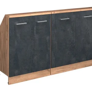 Günstig Küchenschrank für Dachschrägen schwarz beton 140x46x81.6 r-line