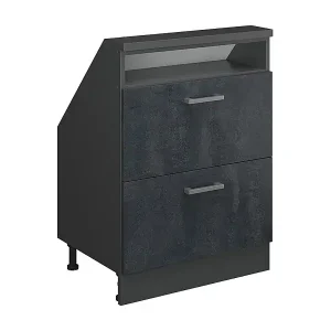 Ausverkauf Küchenschrank für Dachschrägen schwarz beton 60x46x81.6 r-line