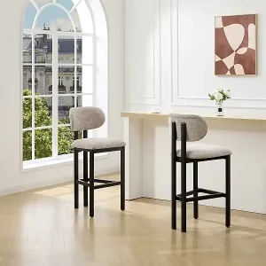 2er-Set Barhocker aus texturiertem Stoff und schwarzem Kautschukholz - Taupe - YELAZ Bestpreis