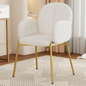 1 Sessel aus Teddy - vergoldete Metallfüße - Schminktischstuhl - Esstischstuhl - Beige Bestpreis