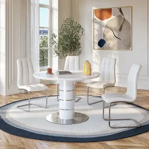 Ausziehbarer Tisch - 4 bis 6 Sitzplätze - Holz & Edelstahl - Weiß lackiert - CUSCO Schnäppchen