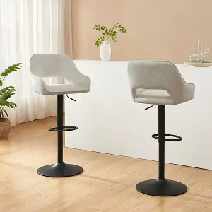 Barhocker 2er-Set - Cord & schwarzes Metall - Höhenverstellbar - Cremefarben - ZINEA Gratis Versand