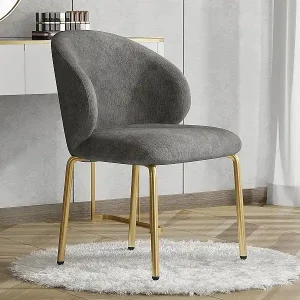 1 Sessel aus Chenille-Stoff - vergoldete Metallfüße - Schminktischstuhl - Esstischstuhl - Grau Online Kaufen