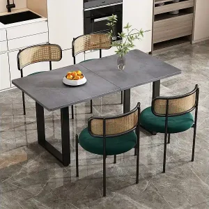 4 Stühle aus Samt und Rattan - Metallfüße - Max. Belastung 150 kg - 45×40×75 cm - Grün Sale
