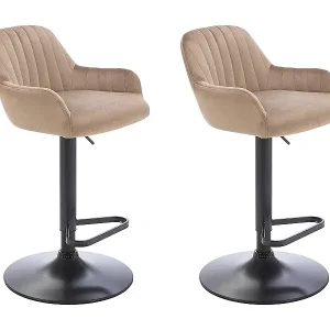 Barhocker 2er-Set - Samt & schwarzes Metall - Höhenverstellbar - Beige - ELEANA Neu Im Sortiment