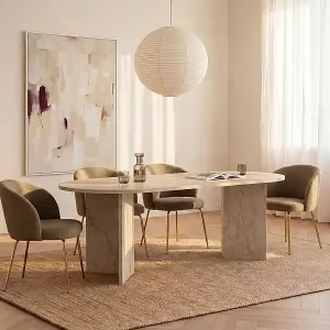 Zertifiziert Esstisch 8 Personen - Beige Travertin-Effekt - TOPANIA