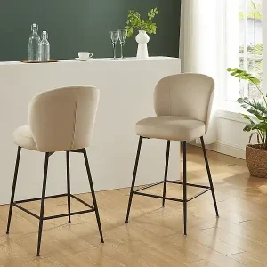 Barhocker 2er-Set - Samt & Schwarzes Metall - Beige - POLPONA Jetzt Kaufen