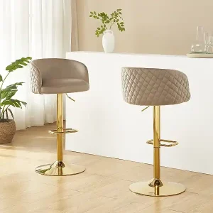 Barhocker höhenverstellbar - Samt & goldfarbenes Metall - Beige - PERLANITA von Pascal MORABITO Kracherpreis