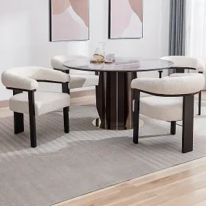 Beliebt Stuhl mit Armlehnen 6er-Set - Bouclé-Stoff & Kautschukholz - Weiß & Schwarz - LIVELIA