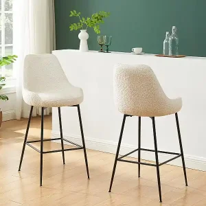 Barhocker 2er-Set - Bouclé-Stoff & schwarzes Metall - Weiß - TOYBA von Pascal MORABITO Heißes Angebot