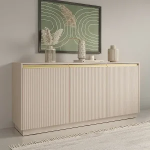 Bestpreis Sideboard mit 3 Türen - MDF - Beige & Goldfarben - POSINIA von Pascal Morabito