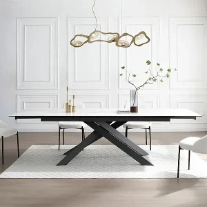 Bestseller Stuhl 6er-Set - Bouclé-Stoff & schwarzes Metall - Weiß - LIAMONA