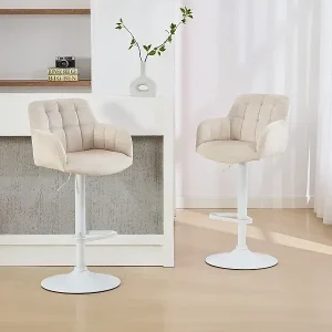 Top-Preis Barhocker 2er-Set - Samt & weißes Metall - Höhenverstellbar - Cremefarben - PEGA von Pascal MORABITO