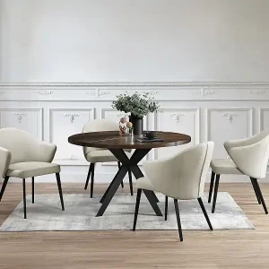 Stuhl mit Armlehnen 2er-Set - Leder & Stahl - Schwarz/Beige - MIBELLY von Maison Céphy Must-Have