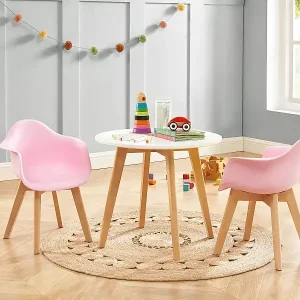 Begrenztes Angebot Kindertisch - MDF & Buche - Weiß & Holzfarben - LOULOUNE