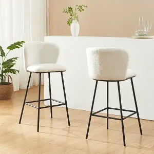 Barhocker 2er-Set - Bouclé-Stoff & Metall - Weiß - SENORASE Kostenloser Rückversand