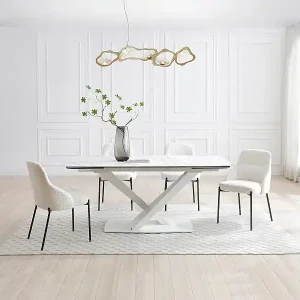 Esstisch ausziehbar - 6 bis 10 Personen - Sicherheitsglas, Keramik & Metall - Marmor-Optik Weiß - MALATA von Maison Céphy Wochenendangebot