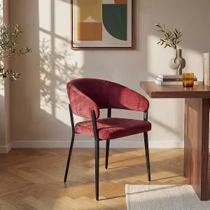 Super-Preis Stuhl mit Armlehnen 2er-Set – Strukturstoff & schwarzes Metall – Bordeaux – AVRELA