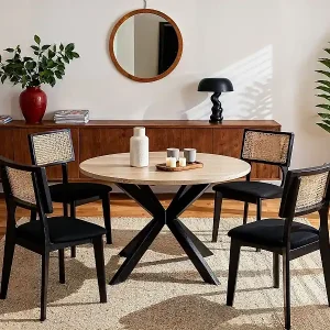 6er-Set Stühle - Samt - Rattaneffekt & Kautschukholz - Schwarz - CALENYA Begrenztes Angebot