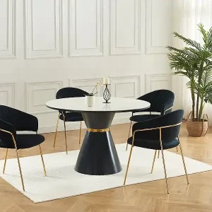 Bestpreis Stuhl 6er-Set - Samt & goldfarbenes Metall - Schwarz - MADOLIA von Pascal MORABITO