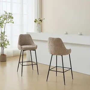 Barhocker 2er-Set - Bouclé-Stoff & schwarzes Metall - Taupe - TOYBA von Pascal Morabito Angebot