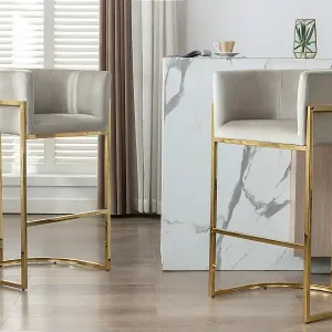 Barhocker - Samt & Edelstahl - Beige & Gold - PERIA von Pascal MORABITO Abverkauf