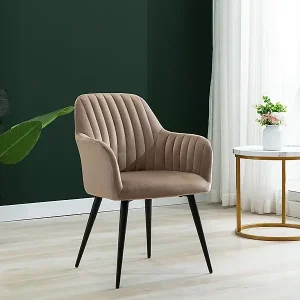 Ausverkauf Stuhl mit Armlehnen 2er-Set - Samt & Metall Schwarz - Beige - ELEANA