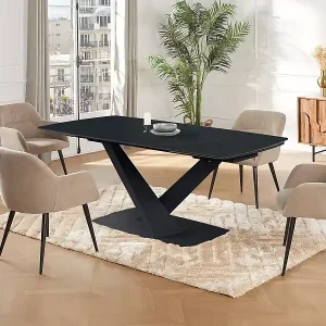 Esstisch ausziehbar - 6 bis 10 Personen - Sicherheitsglas, Keramik & Metall - Marmor-Optik Schwarz - MALATA von Maison Céphy Solange Der Vorrat Reicht