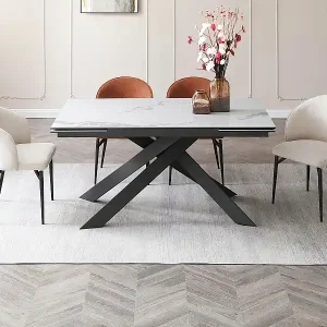 Sonderaktion Esstisch für 6 bis 10 Personen ausziehbar - Keramik & Metall - Marmor-Optik Weiß & Anthrazit - COREMA von Pascal MORABITO