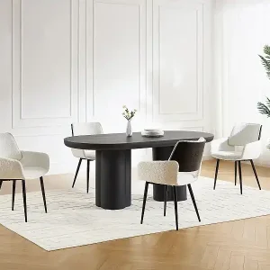 Aktuell Stuhl 6er-Set - Bouclé-Stoff, Eschenfurnier & schwarzes Metall - Weiß - ZURIKIA