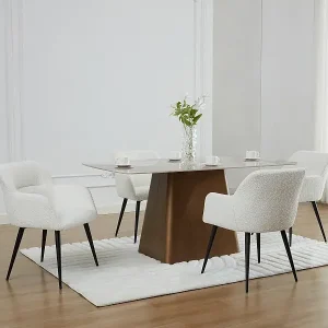 Bestpreis Stuhl mit Armlehnen 6er-Set - Bouclé-Stoff & schwarzes Metall - Weiß - HEKA