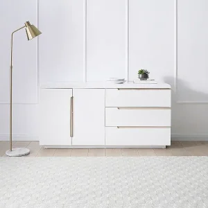 Abverkauf Sideboard mit 2 Türen & 3 Schubladen - Weiß & Holzfarben - NURINI