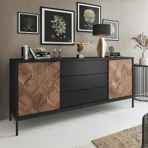 Aktuell Sideboard mit 2 Türen & 3 Schubladen - Schwarz & Holzfarben dunkel - MIALINE