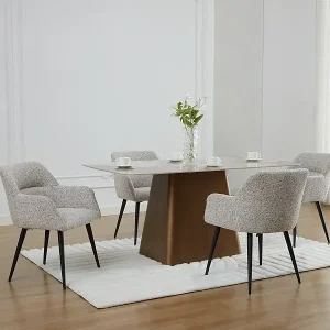 Bestpreis Stuhl mit Armlehnen 2er-Set - Tweed-Stoff & schwarzes Metall - Cremefarben - HEKA