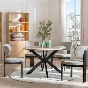 Abverkauf Stuhl 2er-Set - Bouclé-Stoff & Kautschukholz - Taupe & Schwarz - WILANA