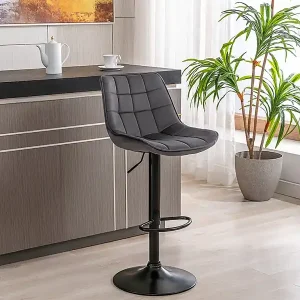 Billig Barhocker 2er-Set - höhenverstellbar - Samt & Metall - Grau - LIMA II