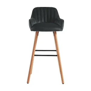 Barhocker - Samt & Buche - Schwarz - ELEANA Mega-Angebot