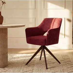 6er-Set drehbare Stühle mit Armlehnen - Strukturstoff und schwarzes Metall - Bordeaux - KONYA Neuheit