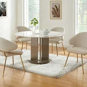 Bestseller Stuhl 6er-Set - Stoff & goldfarbenes Metall - Beige - LUXIVA