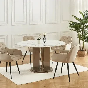 Versand Am Gleichen Tag Stuhl mit Armlehnen 6er-Set - Samt & schwarzes Metall - Beige - MOBELIA von Pascal Morabito