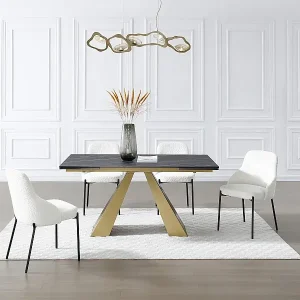 Esstisch ausziehbar - 6 bis 10 Personen - Sicherheitsglas, Keramik & Metall - Marmor-Optik Schwarz & Goldfarben - LOZIPA von Maison Céphy Mega-Angebot