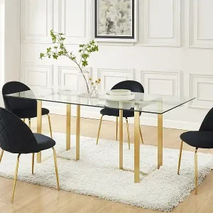 Abverkauf Stuhl 6er-Set - Samt & Goldfarbenes Metall - Schwarz - MELBOURNE