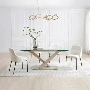 Abverkauf Esstisch ausziehbar - 6 bis 10 Personen - Sicherheitsglas & Metall - Transparent & Beige - MALATA von Maison Céphy