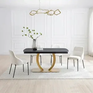 Esstisch ausziehbar - 6 bis 10 Personen - Keramik & goldfarbenes Metall - Marmor-Optik Schwarz - OLIFIA von Maison Céphy Solange Der Vorrat Reicht