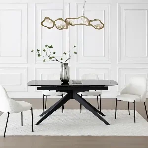 Esstisch ausziehbar - 6 bis 10 Personen - Ornamentsicherheitsglas & Metall - Schwarz - LEGRIO von Maison Céphy Meistverkauft