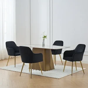 Bestseller Stuhl mit Armlehnen 2er-Set - Samt & goldfarbenes Metall - Schwarz - ELEANA