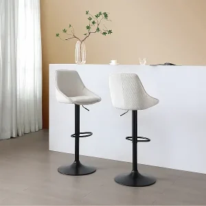 Barhocker höhenverstellbar - Cord & schwarzes Metall - Cremefarben - MASURIE Jetzt Kaufen