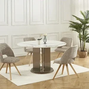 Aktuell Stuhl 6er-Set - Stoff & Kautschukholz - Taupe - VESIANI