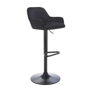 Barhocker - Samt & schwarzes Metall - Höhenverstellbar - Schwarz - ELEANA Geprüft
